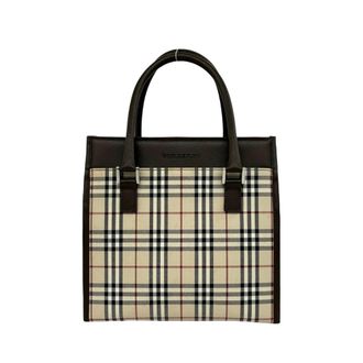 Burberry Beige Brown Canvas Leather Handbag Tote Bag (Pre-Owned)