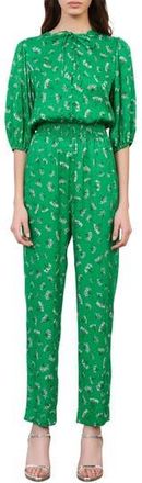 Maje Floral Elbow-Sleeve Woven Jumpsuit in Green/White at Nordstrom Rack, Size 4 Us / 36 Fr