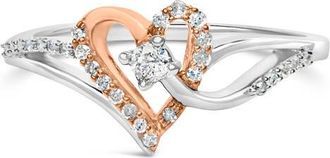 House of Brilliance 10K Rose Gold Plated Silver 1/5 Cttw Diamond Open Heart Promise Ring in White Gold Over Silver at Nordstrom, Size 7.5