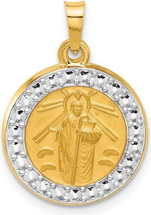 Diamond2Deal 14k Yellow Gold with White Rhodium Hollow St. Jude Thaddeus Medal