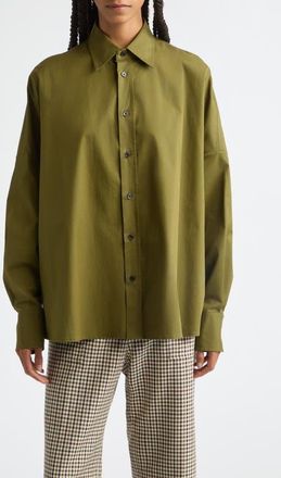 Plan C Stretch Cotton Poplin Shirt in Lichen at Nordstrom, Size 42