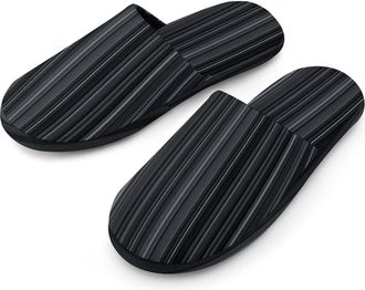 Generic Black Dark Grey Striped Mens Slippers Warm Non-Slip Houes Shose Spa Slipper for Home Bedroom