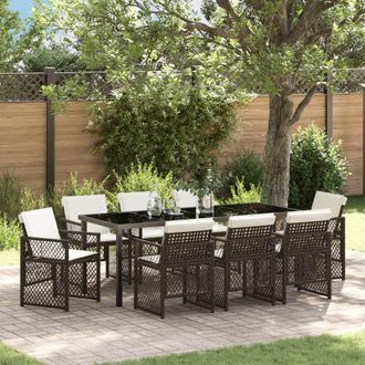 Berkfield Home 9 Piece Garden Dining Set with Cushions Brown Poly Rattan