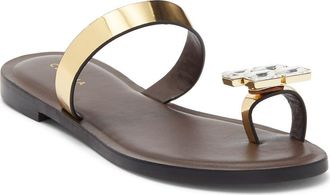 Cecelia New York Demi Toe Loop Sandal in Dark Brown/Gold at Nordstrom, Size 8.5