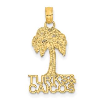 Diamond2Deal 14k Yellow Gold TURKS AND CAICOS Palm Tree Charm Pendant