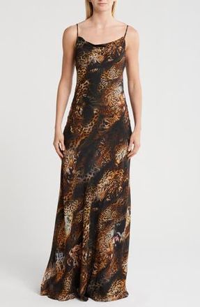 L'agence Christine Cowl Neck Silk Chiffon Slipdress in Black Multi Mix Leopard Heads at Nordstrom Rack, Size 0