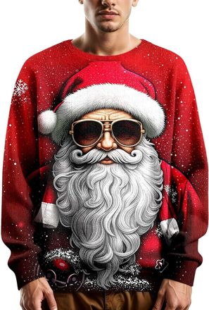 Generic Mens Christmas Jumpers Ugly Printed Christmas Sweaters Long Sleeve Crew Neck Xmas Jumper Pullover Mens Plus Size Warm Xmas Knitted Sweater Sweatshirt 