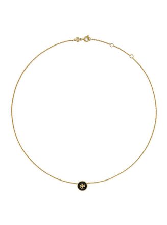 Tory Burch Kira Metallic Necklace With Logo Pendant And Chain-Link Detail On Brass Blend Woman