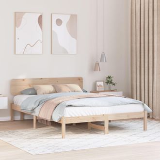 Berkfield Home Bed Frame with Headboard 150x200 cm Solid Pine Wood in Beige