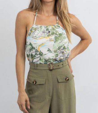 Sugarlips Francine Toile Print Halter Crop In Green