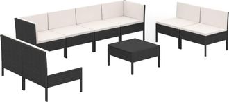 vidaXL 9 Pcs Garden Lounge Set Con Vime Pe Negro