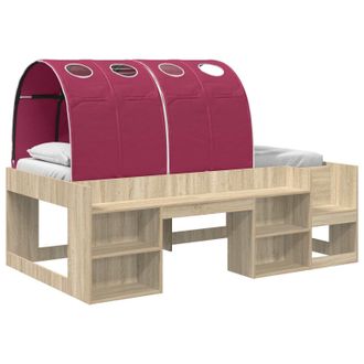 vidaXL Cama Con T&uacute;nel 3 Uds. Roble Sonoma Y Rojo Madera De Ingenier&iacute;a Vidaxl