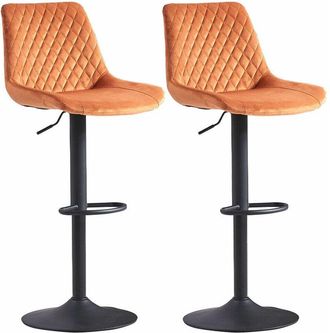 Ainpecca Ainpecca - Bar Stools Gas Lift Stools Velvet Breakfast Kitchen Club Cafe Swivel Chairs,2Pcs Orange