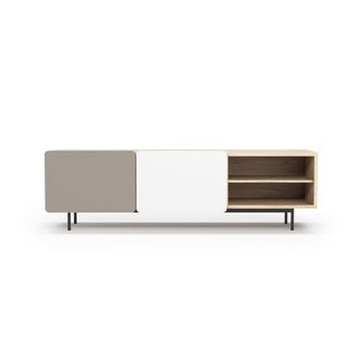 HERDASA Mueble TV melamina roble-arena-blanco patas grafito 54x180x44 cm