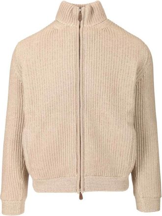 Fedeli Zip-up Cardigan - Heren - Vesten - Beige - XL - Truien & Vesten