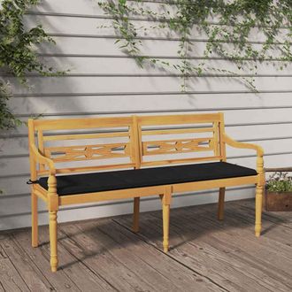 vidaXL Vidaxl - Banco Batavia Con Coj&iacute;n Negro Madera Maciza De Teca 150 Cm