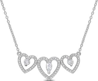 Amour 1/2 CT TGW White Topaz and 1/5 CT TDW Diamond Triple Heart Necklace In Sterling Silver