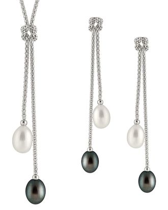 Splendid Pearls Rhodium Plated Silver 7-8Mm Freshwater Pearl Necklace & Earrings Set