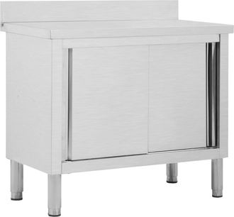 vidaXL Vidaxl - Mesa De Trabajo Puertas Correderas Acero Inox 100x50x(95-97)