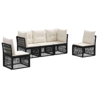 vidaXL Conjunto De Sof&aacute;s De Jard&iacute;n 5 Pcs Negro Rat&aacute;n Sint&eacute;tico Vidaxl