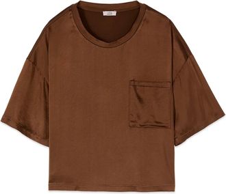 Oltre Dames, Blouses & Shirts, Bruin, Maat: XL Satijn