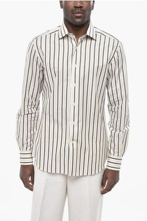 Corneliani Striped Cotton Poplin Shirt With French Collar size 38