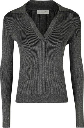 Roberto Collina Polo ML Lurex - Dames - V-hals truien - Grijs - S - Truien & Vesten