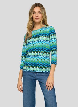 Rabe 3/4-Arm-Shirt RABE, Damen, Gr. 44, t&uuml;rkis, Web, Obermaterial: 92% Baumwolle, 8% Elasthan, bedruckt, normal h&uuml;ftbedeckend, Rundhals, Shirts 3/4-Arm-Shi