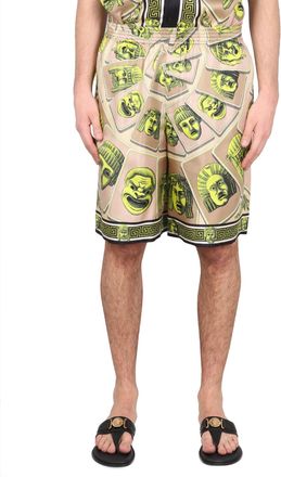 Versace Twill Silk Shorts Masks Print Detail