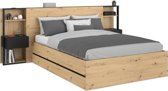 Vente-Unique Letto Con Contenitore 140 X 190 Cm Con Comodini Naturale E Nero - Ludaro