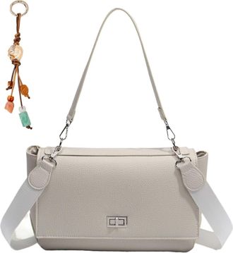 Generic Lightweight Vegan Leather Tote Bag for Women, Ladies Vintage Shoulder Bag with Pendant, Trendy Underarm Purse for with Adjustable Strap (001-Beige,29 