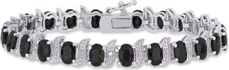 Amour 14 7/8 CT TGW Black Sapphire and Diamond S-link Bracelet In Sterling Silver