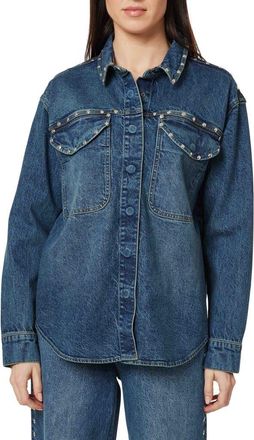 Habitual Stud Detail Denim Shirt Jacket in Lake at Nordstrom, Size Large