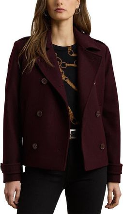 Lauren Ralph Lauren Double Breasted Wool Blend Twill Jacket in Pinot Noir at Nordstrom, Size 12