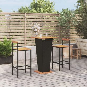 vidaXL Mesa Bar Y Taburetes Jard&iacute;n 3 Pzas Madera Acacia Rat&aacute;n Pe Negro Vidaxl