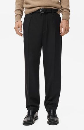 Mango Regular Fit Pleated Pants in Black at Nordstrom, Size 30