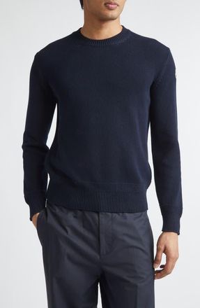 Moncler Logo Patch Cotton Crewneck Sweater in Night Sky at Nordstrom, Size Xxx-Large
