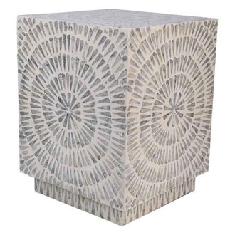 Wanderlust Deco Taburete de madera acabado en capiz gris 35x35x45h cm