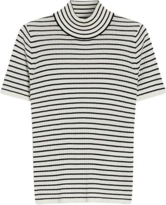 Max Mara Truien & Vesten, Dames, Wit, M, Wol, Gestreept zijde en wol gebreide kledingstuk