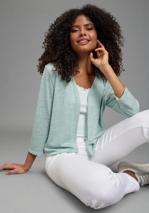 Flashlights Bolero FLASHLIGHTS, Damen, Gr. 32/34, mint, melange, Jersey, Obermaterial: 50% Polyester, 45% Viskose, 5% Elasthan, unifarben, figurumspielend kurz, V