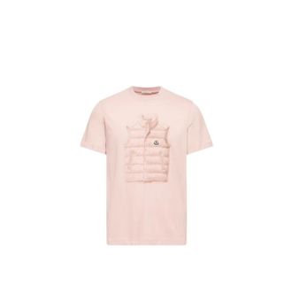 Moncler T-shirt in Cotone con Stampa Piumino - - Tops - Uomo - Rosa - M