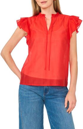 Vince Camuto Tie Front Flutter Sleeve Top in Lobster Red at Nordstrom, Size X-Large