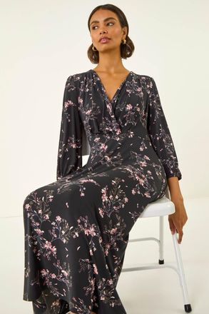 Roman Floral Print Stretch Midi Dress