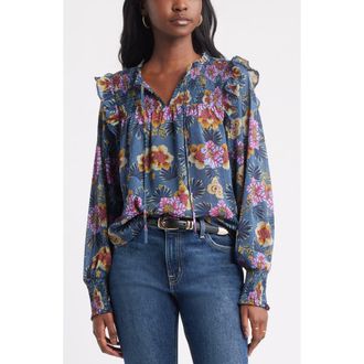 Treasure & Bond Smock Yoke Top in Green Gables Blooming at Nordstrom Rack, Size Xx-Small