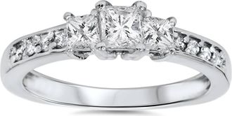Pompeii3 1/3ct Three Stone Princess Cut Diamond Engagement Ring 14K White Gold Size Selectable