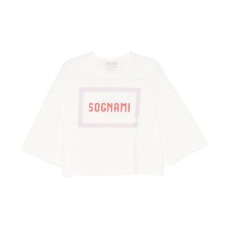 Forte_Forte Tops, Dames, Wit, S, T-shirt met korte mouwen en ronde hals met geborduurde details