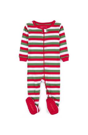 Leveret Footed Striped Cotton Matching Family Holiday Pajamas in Red White & Green at Nordstrom, Size 12-18M