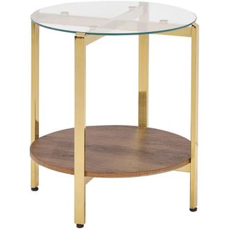 Beliani Beliani - Tavolino moderno piano in vetro temperato con 1 ripiano legno scuro e oro Lovell