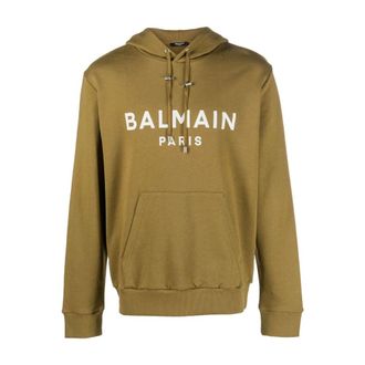 Balmain Hoodies, male, Green, 3XL, Green Printed Hoodie Casual Jumper
