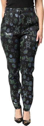 Dolce & Gabbana Womens Floral Metallic Jacquard Trousers Black Polyester Metallized Fiber